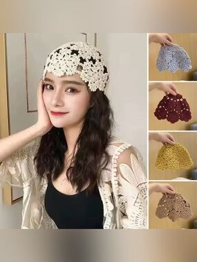Crochet Beanie Hat - Floral Design